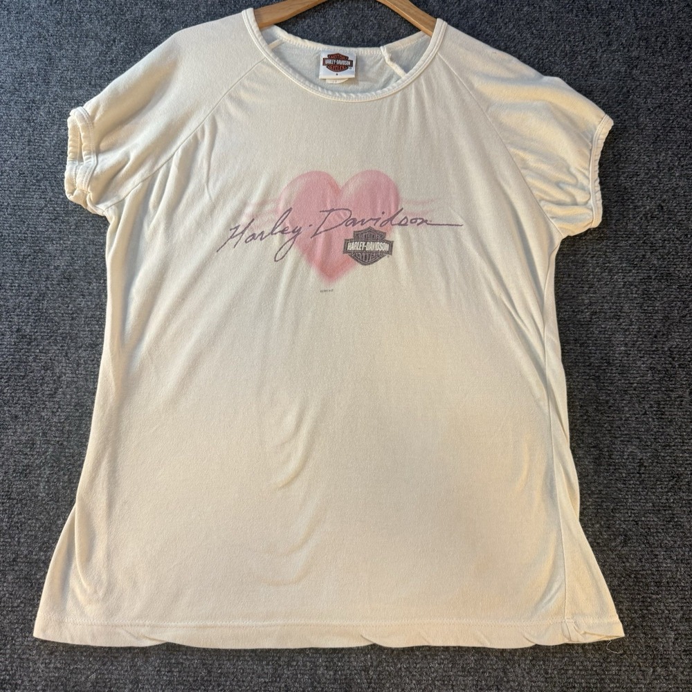 Harley Davidson Heart Of Dixie Pelham AL Womens S Ivory Y2K Biker Top USA